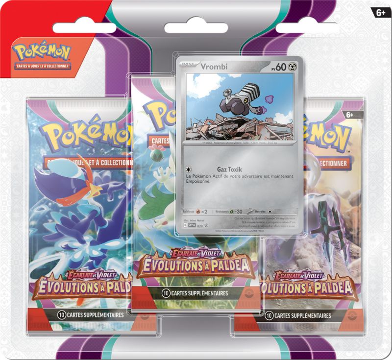 Acheter Pokémon Écarlate et Violet EV02 Evolutions a Paldera : Pack 3  boosters - Vrombi - Jeux de cartes
